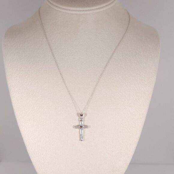 Simulated Diamond Knotted Cross Pendant with ITALIAN sterling silver chain - Picture 5 of 9